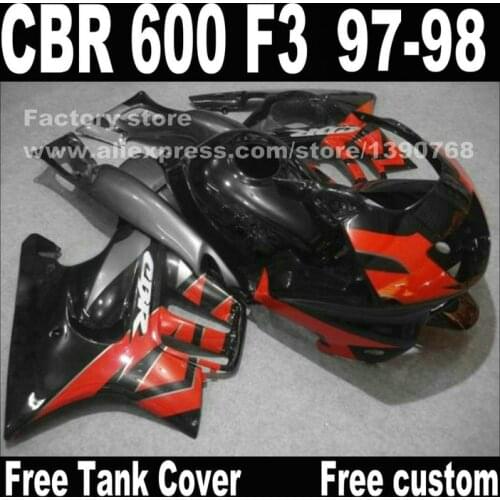 Motorcycle parts for HONDA CBR 600 F3 fairings 1997 1998 CBR600 F3 97 98 black red fairing kit plastic sets D3