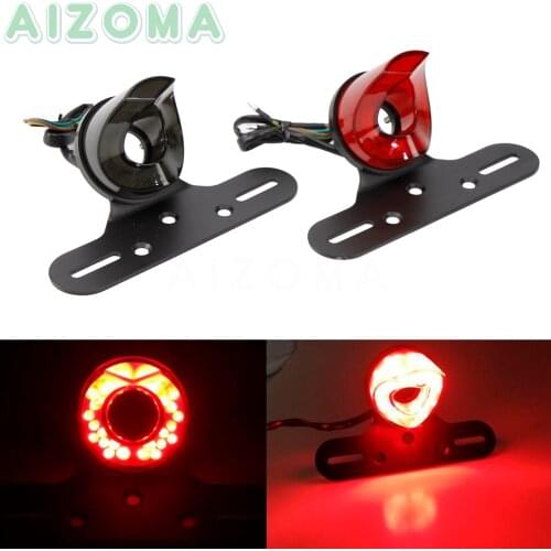 Motorcycle LED Taillight For Harley Cafe Racer Yamaha Chopper Rear Brake Stop Custom Tail Lights w/ License Plate Bracket Lamp