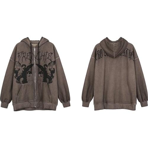 2021 Mens Hip hop Streetwear Hoodie Angel Dark print Jacket Harajuku Cotton Wool Fall/Winter jacket Jacket Zipper