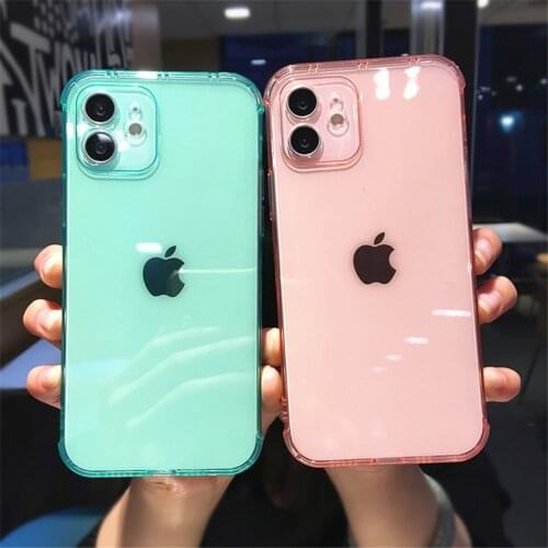 Transparent Candy Color Soft Silicone Phone Case For iPhone 12 Mini 11 Pro Max 7 8 Plus X XR XS Max SE 2020 Full Lens Back Cover