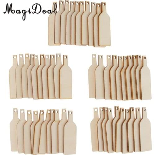 MagiDeal 50pcs Unfinished Blank Wooden Wine Bottle Cutout Gift Tags with Hole Hanging Label Ornament Scrapbooking DIY Craft