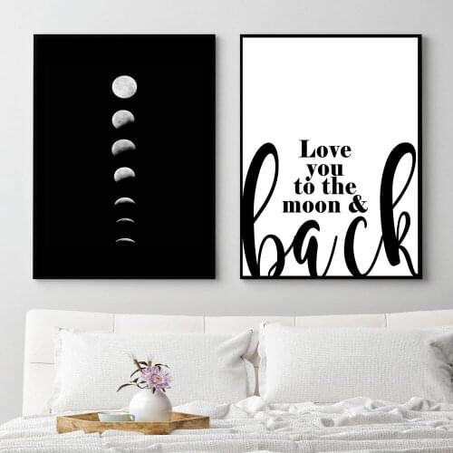 Minimalist Full Moon Poster Art Black White Moon Phases Prints Solar System Quote Canvas Pictures Painting Decor for Living Room
