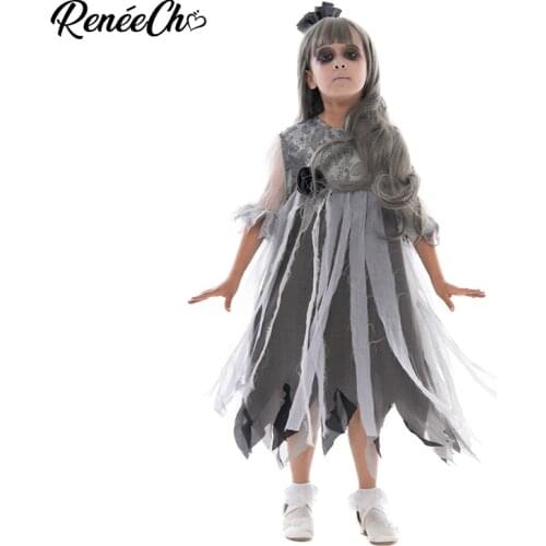 Reneecho Ghost Bride Girls Costume Kids Haunted Beauty Costume La Llorona Deluxe Fancy Dress Halloween Costume Dress Veil Set