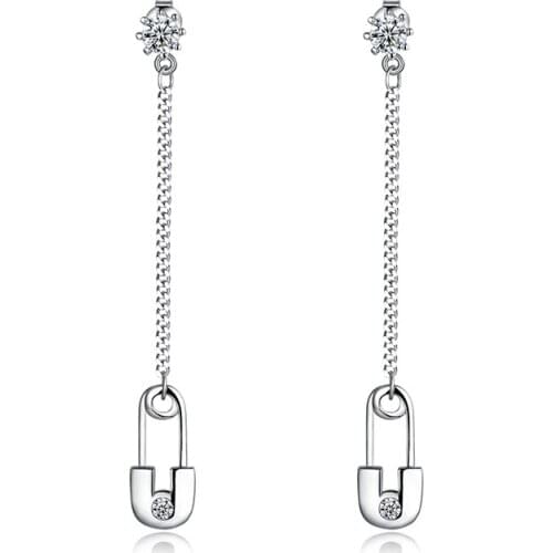 ZEMIOR Tassel 925 Sterling Silver Simple Paperclip Pendant Earring Round Cubic Zircon Earrings For Women Fine Jewelry Hot Sale