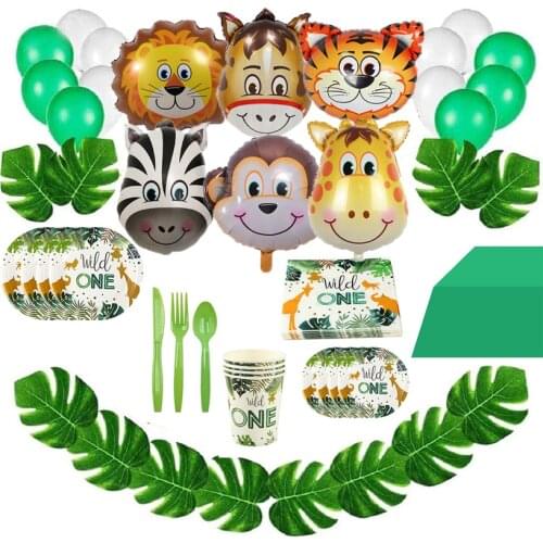 Wild One Safari Jungle Theme Animals Balloon cup plate napkin straw tablecloth 1st Birthday Party Decoration Supplies