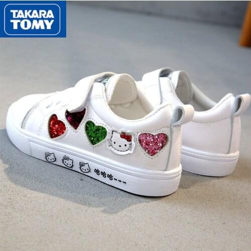 TAKARA TOMY autumn fashion cartoon Hello Kitty flat shoes simple casual wild non-slip comfortable childrens white shoes