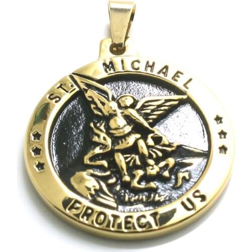 Unisex 316L Stainless Steel Star SAINT MICHAEL PROTECT US Pendant