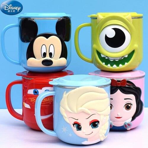 High Quality Genuine Disney Micky Minnie Mouse Frozen Stitch 316 Stainless Cup Mug with LID Original Pixar Monster Sulley Mike