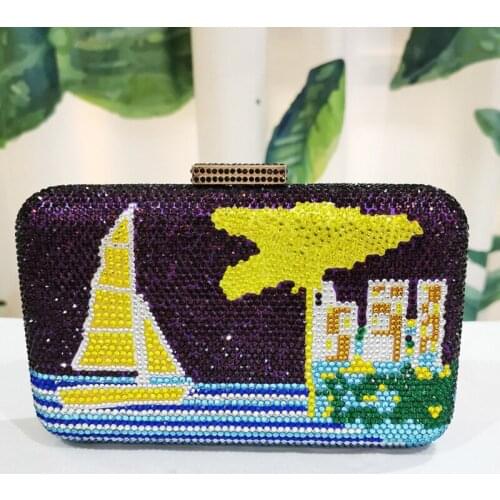 High Quality Female Ship Cloud City Pattern Diamond Crystal Clutch XIYUAN Best Girl Gift Fashion Women’s Rhinestone Party Purse