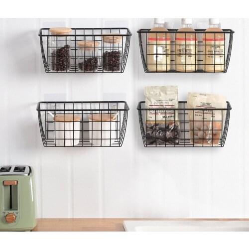 Iron storage basket wall mounted bathroom kitchen storage artifact hanging basket storage rack no punching storage basket