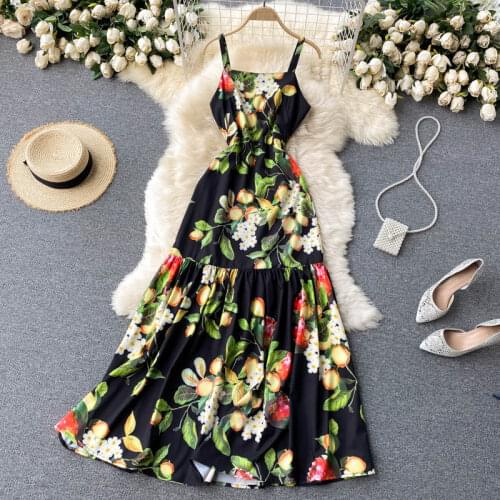 Europe Style 2021 Summer Elegant Womens Spaghetti Straps Floral Print Maxi Long Dress Female Vacation Party Dresses Vestidos