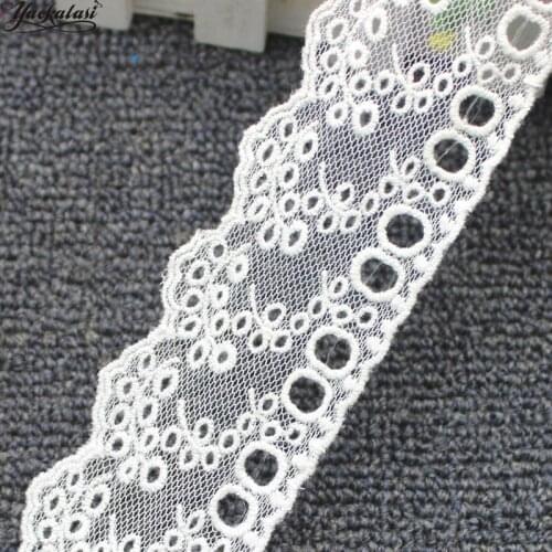 YACKALASI Cotton Lace Mesh Eyelet Embroidered Applique Soft Tulle Lace Fabrics Scalloped Ribbon Sewing Apparel Trims 5.5CM