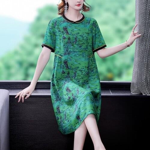 2021 Casual 4XL Plus Size Beach Midi Dress Summer Women Boho Print Mulberry Silk Vintage Sundress Elegant Bodycon Party Vestidos