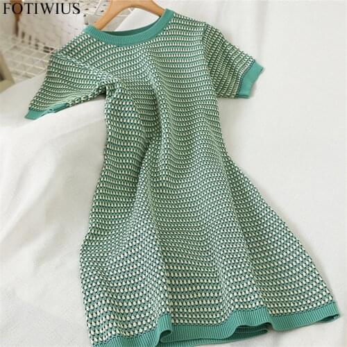 Korean Style Knit Sweater Dress Women Short Sleeve Vintage Dress Spring Summer Knitted Bodycon Dresses High Quality Robe Femme