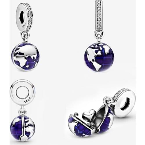 Winter 2020 New 925 Sterling Silver Beads Blue Planet Pendant Pendant Suitable for Original Bracelet Christmas Ornaments