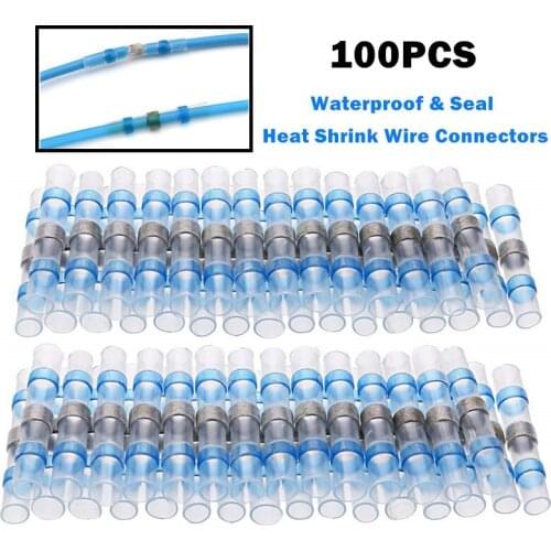 100PCS Waterproof Insulated Wire Butt Connectors Heat Shrinkable Soldering Terminals AGW16-14 Splices -Automotive Marine