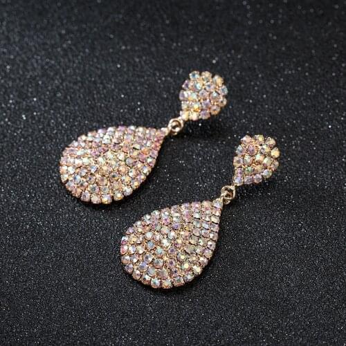 2020 ZA Fashion Full Crystal Rhinestone Water Drop Earrings Women Geometric Statement Dangle Earring Jewelry Female Long Earring