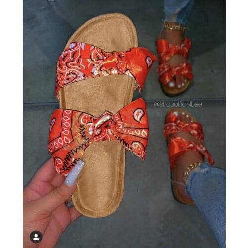 2020 Women Sandals Shoes Summer Flat Sandals Bow-Knot Comfort Retro Anti-Slip Beach Shoes Platform Slide Plus Size Zapatos Mujer