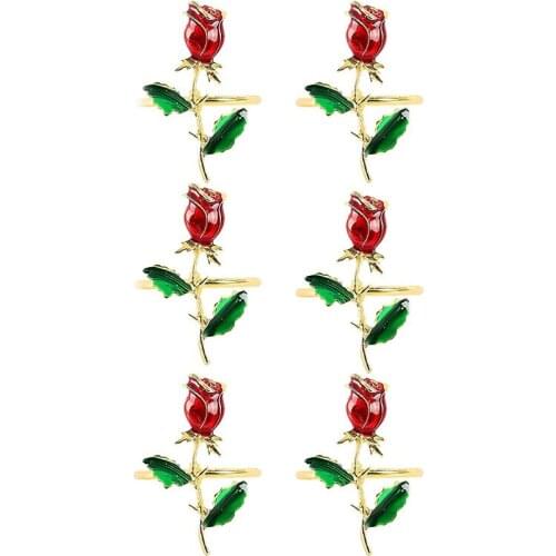 6 Pcs Valentine Napkin Rings Rose Flower Napkin Holders Table Decor for Dinner Wedding Party Hotel Table Decoration