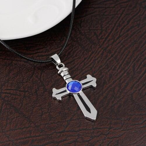 Anime Jewelry Fairy Tail Necklace Choker Gray Fullbuster Cross Blue Crystal Silver Color Pendant Necklace Drop-shipping
