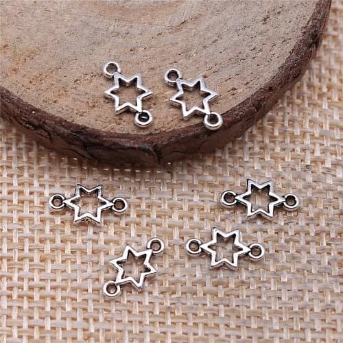 Charms for Jewelry Making Findings Handmade DIY Craft 50pcs Antique Silver Color 5x10mm Five-Pointed Star Connector Pendant
