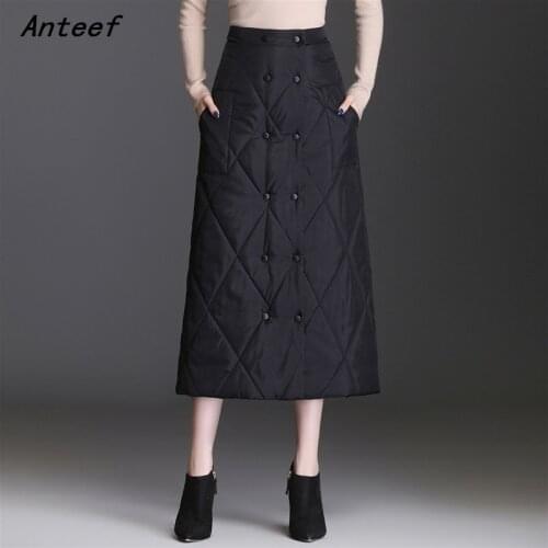 Black down cotton plus size vintage high waist autumn winter casual loose long for woman skirts womens 2021 skirt clothes