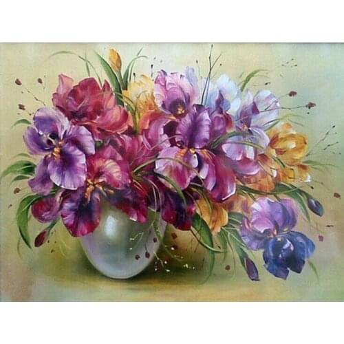 DIY 5D Diamond Painting Purple Flowers Diamond Embroidery Cross Stitch Kids Full Round Drill Rhinestones Mosaic Hobby Home Decor