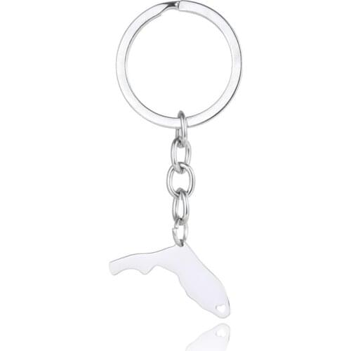 Elfin Florida Map Key Chains FL Map Stainless Steel Bag Car Keychain Key Ring For Women Men Map Memorial Gift Jewellery