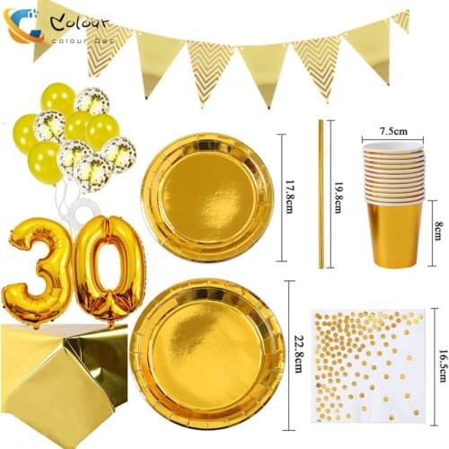 Hot Stamping Plates Disposable Golden Cups Paper Napkins Party Plates Happy Birthday Party Decor Adult Wedding Dishes Tableware
