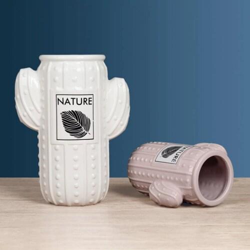 1pc Ceramic Vase Cactus Shpaed Flower Vase Porcelain Hydroponic Container Home Wedding Decoration Centerpiece Gift