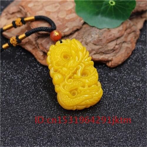 Chinese Necklace Fashion Carved Men Hand Jade Dragon Amulet Gifts Pendant Jadeite Yellow Natural Women Charm Jewelry for