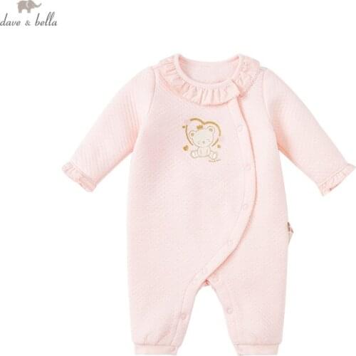 DBH18031 dave bella autumn new born baby girls fashion cartoon jumpsuits infant toddler clothes children romper 1 piece