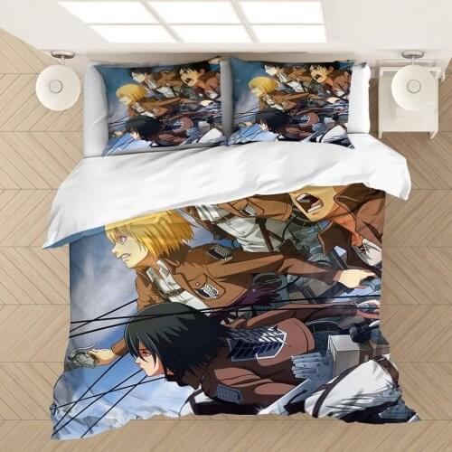 New Anime Attack on Titan 3D Printed Bedding Set Duvet Covers Pillowcases Chemical Fiber Bed Set Bedclothes Bed Linen No Sheet