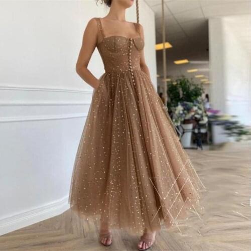 Brown Cute Sexy Simple Women Dress Spaghetti Strap Tulle Sequin Backless Dresses To Birthday Party Plus Size