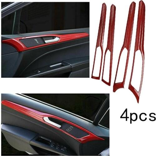 Red Carbon Fiber Interior Door Handle Panel Strip Frame Cover Trim for Ford Fusion Mondeo 2013-2020 Decor Accessories