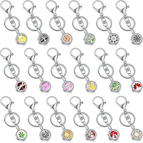 Zircon Aroma Locket Tree Of Life Key Chain Stainless Steel Perfume Essential Oil Diffuser Charm Fashion Keychain Jewelry Gift