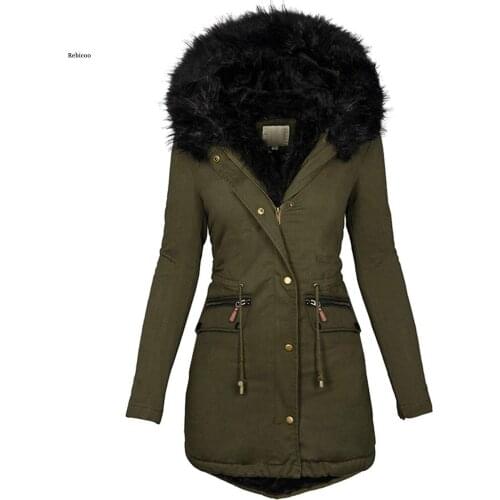 Fashion Solid Women Casual Thicker Winter Slim Coat Overcoat Women Loose Big Faux Fur Collar Jacket Coat