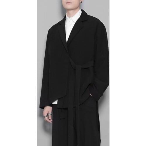Mens wear fall and Winter Yamamoto dark style personality irregular belt stitching solid color suit jacket man