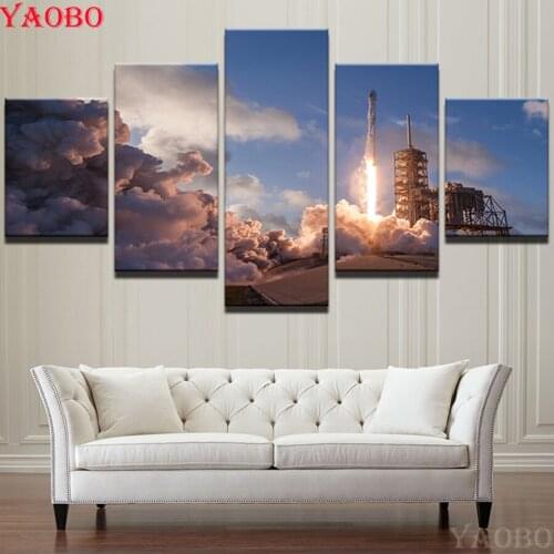 5 Pieces The Launch Of The Rocket Pictures diamond painting cross stitch Diamond embroidery sale,diy 5d diamond mosaic Artwork