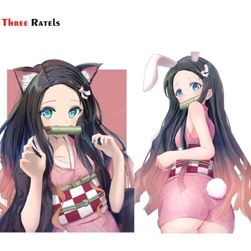 Three Ratels A690 Kamado Nezuko Kimetsu No Yaiba Car Door Side Sticker Personalized Prevent Scratches Decor Decals
