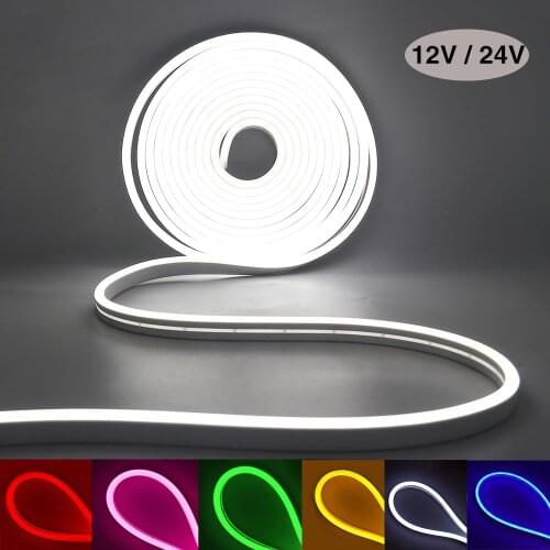 DC 12V 24V Neon Strip Waterproof SMD 2835 120 LEDs/m White Red Pink Blue Green Flexible Tape Ribbon LED Strip Light