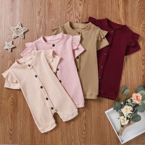 2021 New Baby Romper Short Sleeve Baby Clothing Stripe Fly-sleeve One Piece Summer Unisex Baby Clothes Girl Boy Jumpsuit Solid