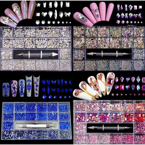 New Items Hot Sell Nail Rhinestones Set With Nail Picking pen and Tweezers kit Crystals AB Glass Stones For Nails Art Decoration