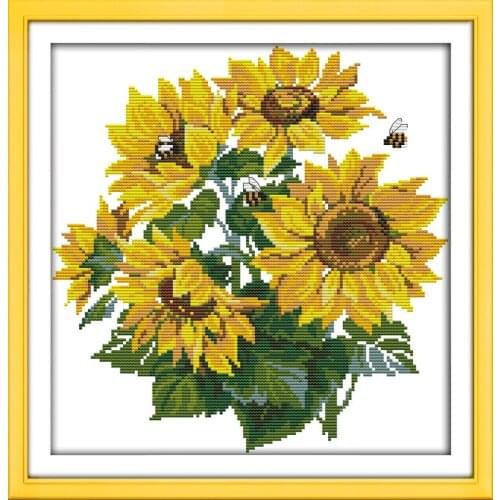 Sunflowers Printed Canvas DMC Counted Chinese Cross Stitch Kits printed Cross-stitch set Embroidery Needlework DIY Home Decor