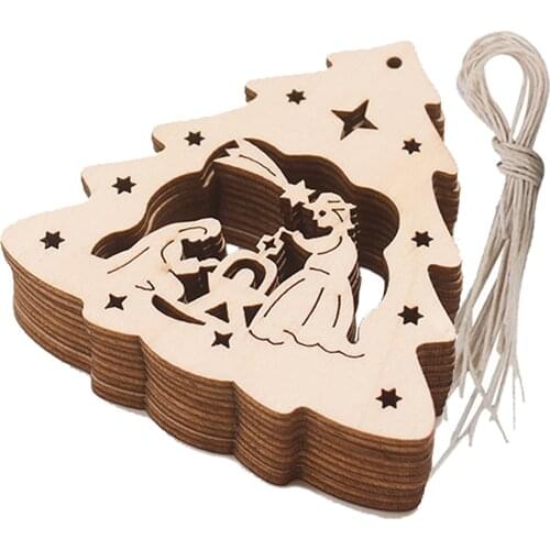 10pcs Christmas Wood Pendants Tree Ornaments Xmas Hanging Pendant Party Wedding Birthday Decoration Board Game Arts Crafts Gifts