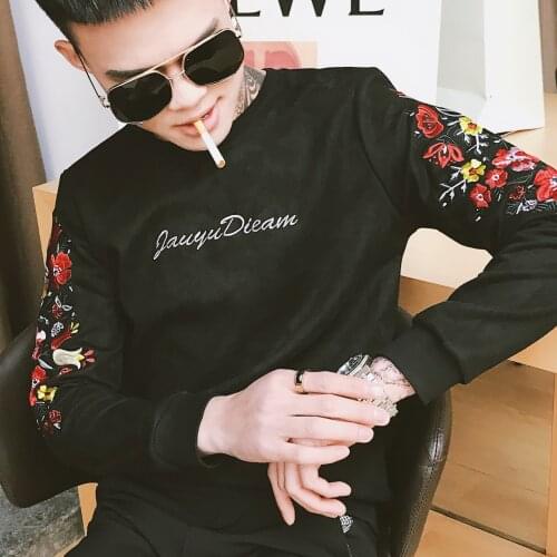 Casual Streetwear Sudaderas Para Hombre Moletom Masculino Spring New Man Hoodie Sweatshirts Embroidery Flower European Trend