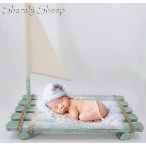 Newborn Photography Props Wooden Flag Sailboat Basket Baby Boy Photo Shoot Studio Session Posing Poser Boat Bed fotografia Prop