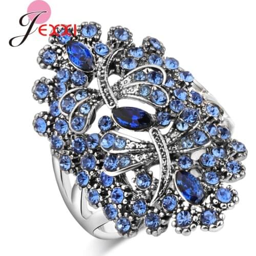 Retro Rhinestone Dragonfly Rings For Women Girl Antique Silver Hollow Big Ring Wedding Party Crystal Animal Jewelry