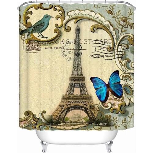 Retro Paris Tower postcard Bathroom Shower curtain