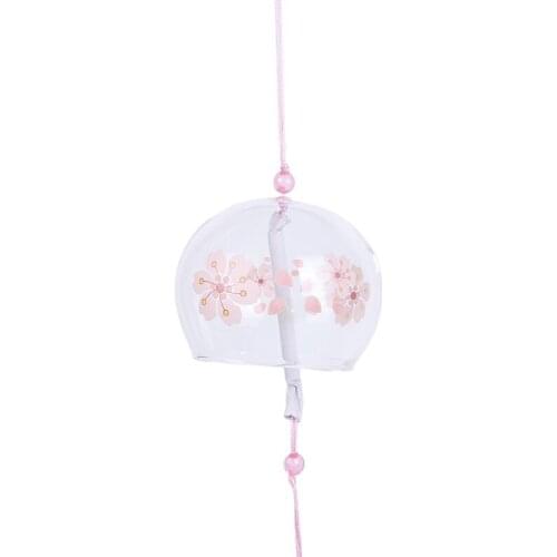 Sakura Cherry Blossom Pattern Japanese Style Glass Wind Chimes Hanging Craft Wind Bell Home Decor